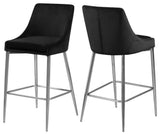 Karina Velvet Stool (Set of 2), Black, Chrome Base