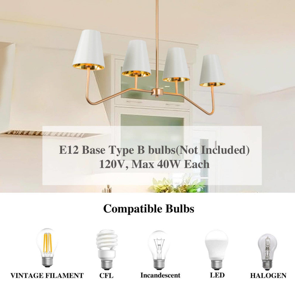 4-Lightsmatte Gold and White Fabric Shade Modern Linear LED Kitchen Island Lamp