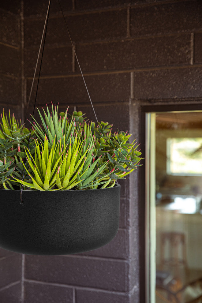 Pure Series Hanging Kona Bowl 14" Planter, Black, 2 Pack