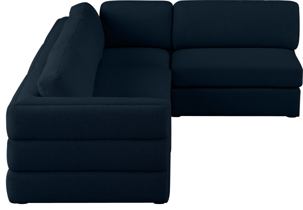 Beckham Linen Textured Fabric 4-Piece Modular L-Shaped Sectional, Navy