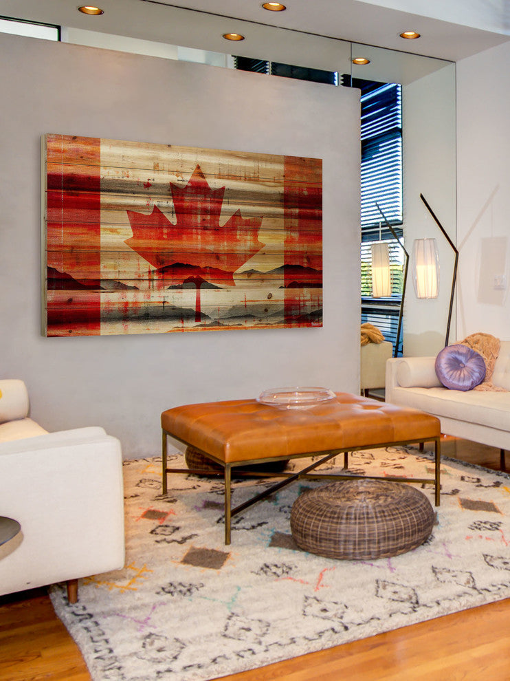 "Canadian Leaf" Print on Natural Pine Wood, 60"x40"