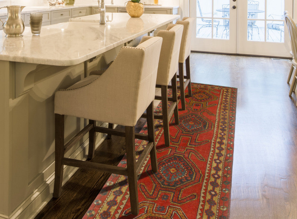 Fine Vintage Distressed Mattie Red/Navy Runner, 3'0 x 9'10