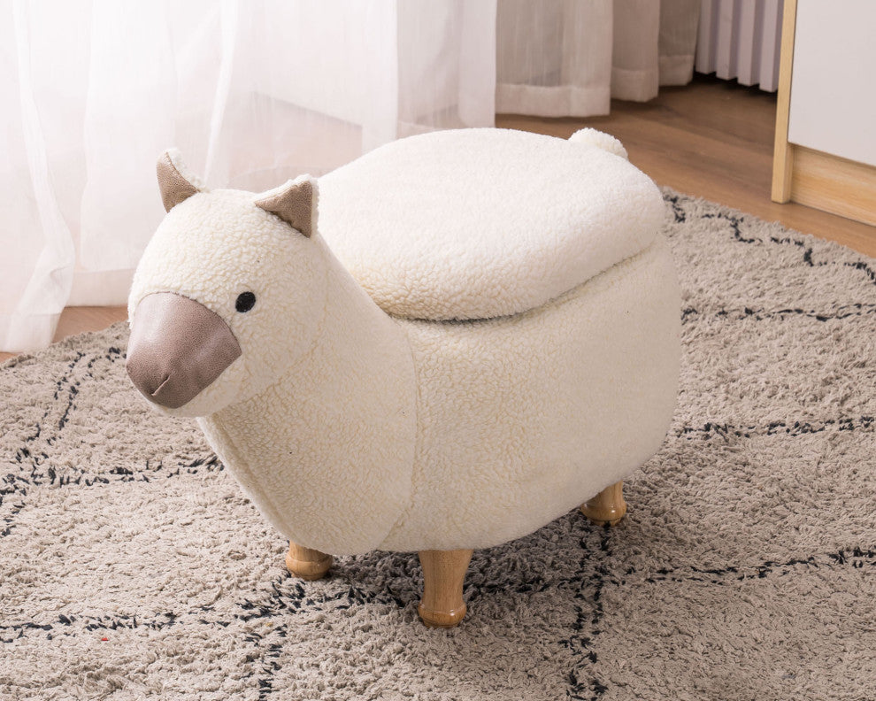 Cream and Tan Llama Storage Ottoman