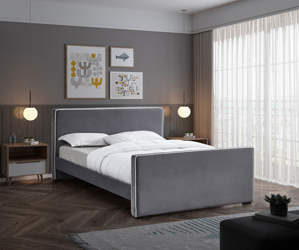 Dillard Velvet Upholstered Bed, Gray, King