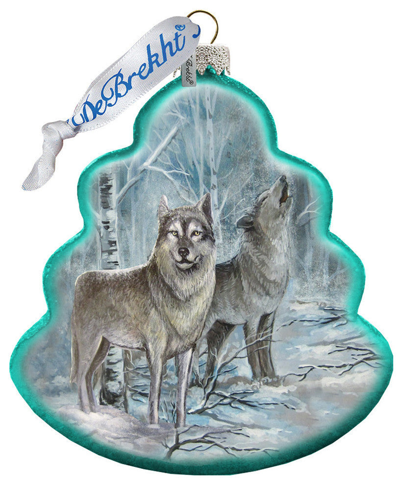 Hand Painted Glass Scenic Ornament, Wolves Tree