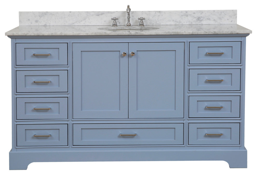 Harper 60" Bathroom Vanity, Powder Blue, Carrara Marble, Single