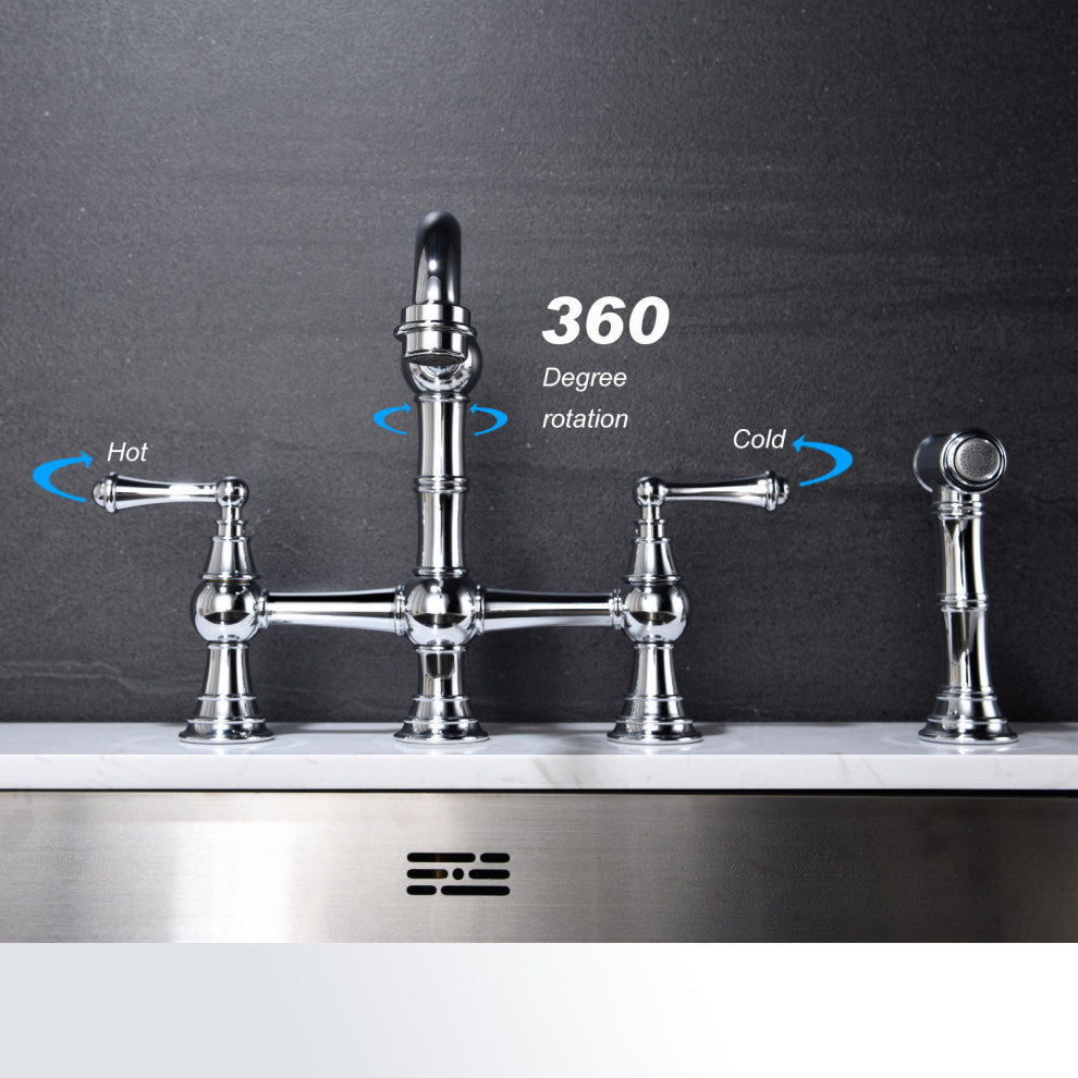 Wellfor Dual Handles Kitchen Sink Faucet With Pull-Out Side Spray