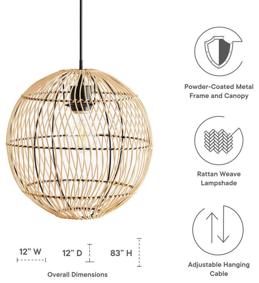 Pendant Ceiling Light Fixture, Brown Natural, Wood, Modern, Mid Century