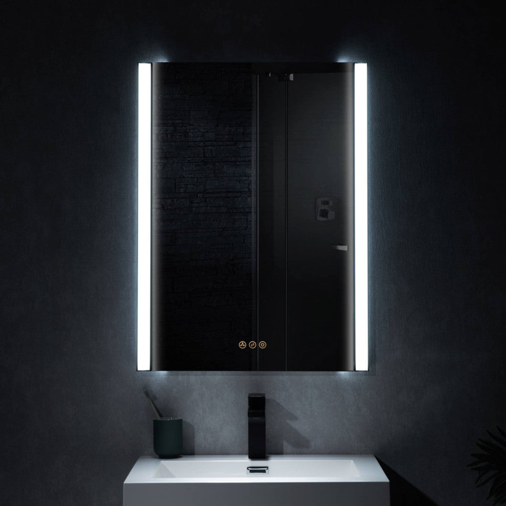 LED Antifog Bathroom Mirror, Dimmer, Adjustable Color, Matte Black, 24x32