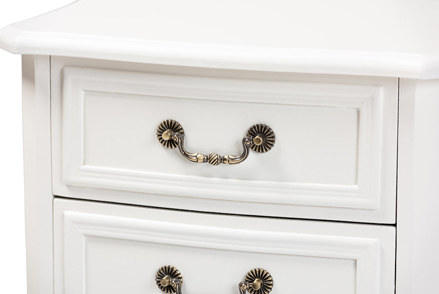 Traditional French Country Provincial White-Finished 3-Drawer Wood Nightstand