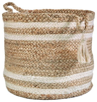 Montego Striped Natural Jute Decorative Storage Basket, 17"
