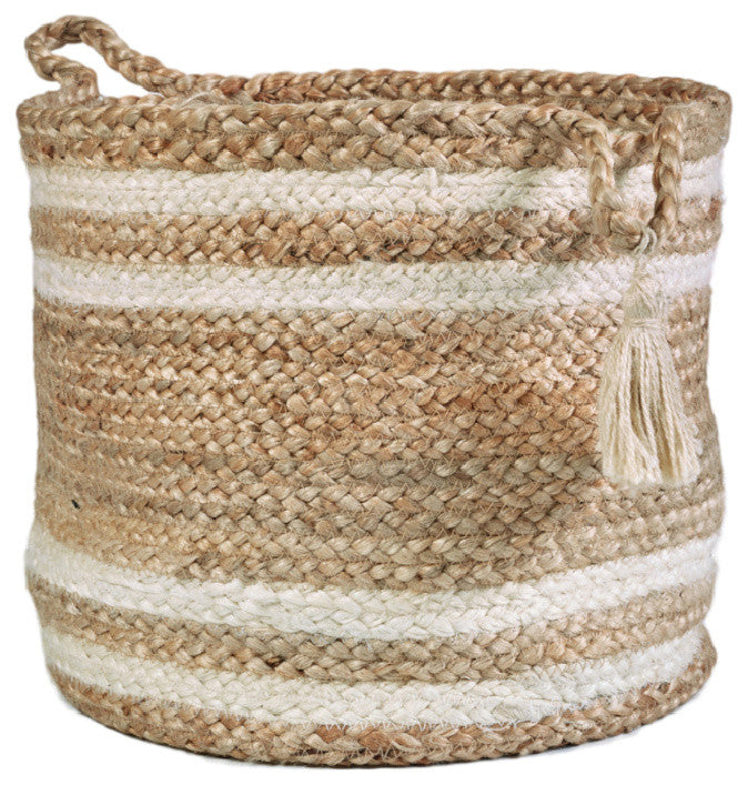 Montego Striped Natural Jute Decorative Storage Basket, 17"
