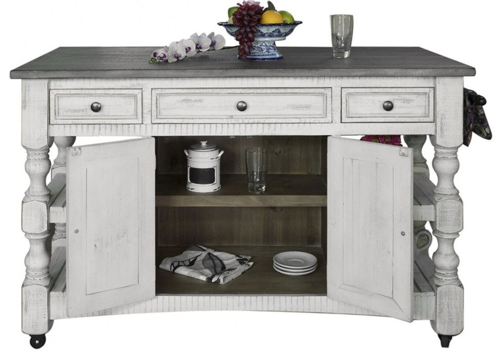 Greenview Rustic Farmhouse Kitchen Island, Solid Wood
