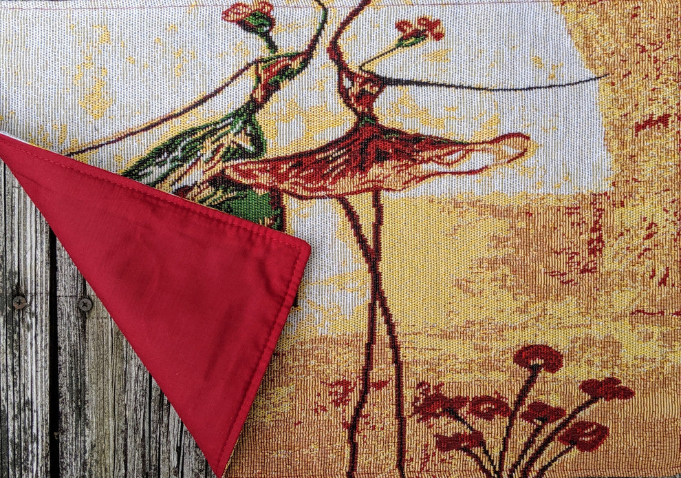 Seasonal Floral Woven Fabric Tapestry Kitchen Table Mats Cloth Placemats, Dancing Ladies