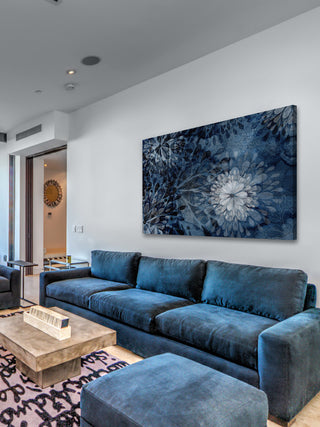 "Blue Floral Burst" Painting Print on Wrapped Canvas