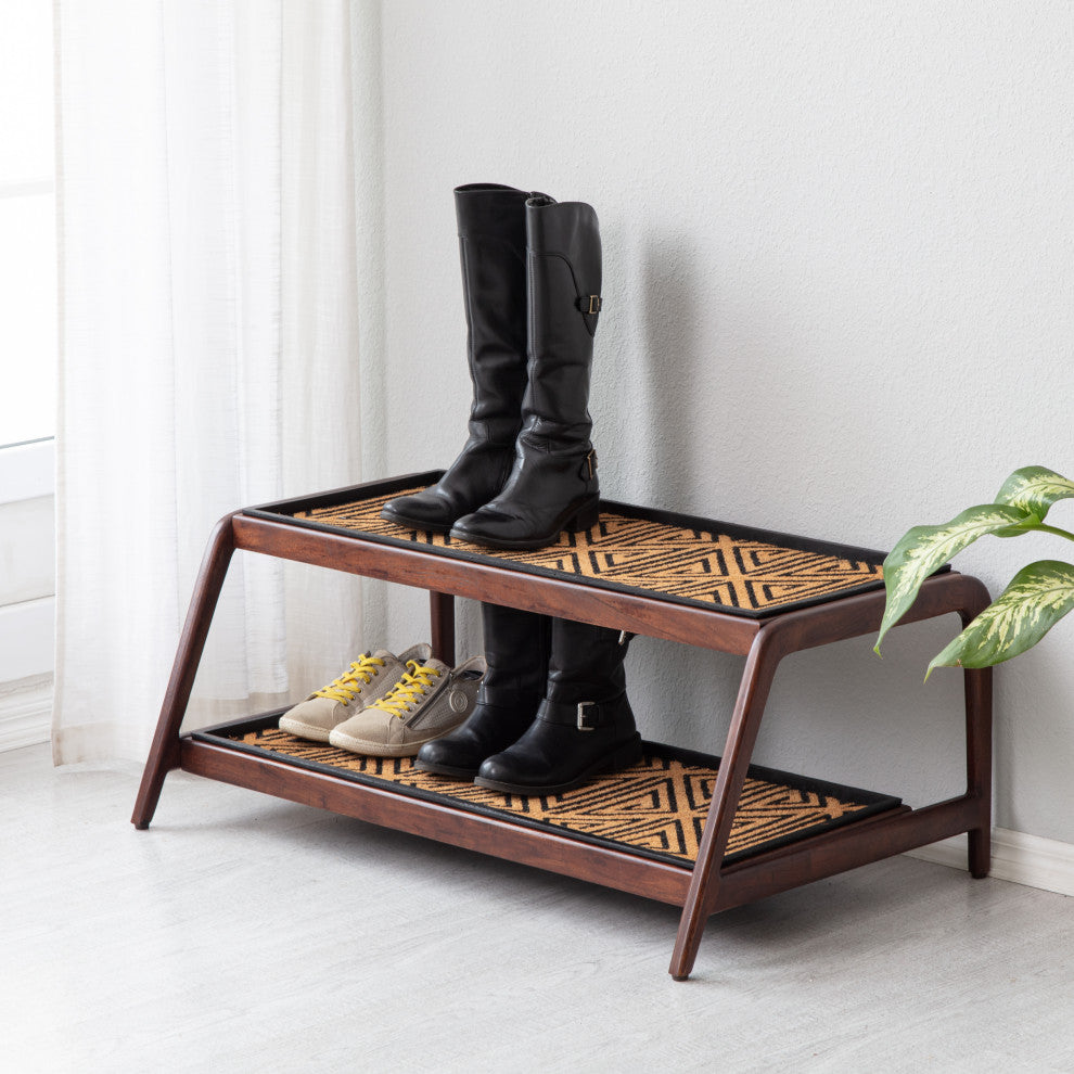 Double-Tier Brown Stand With 3-Pair Rubber Boot Trays Ibadan