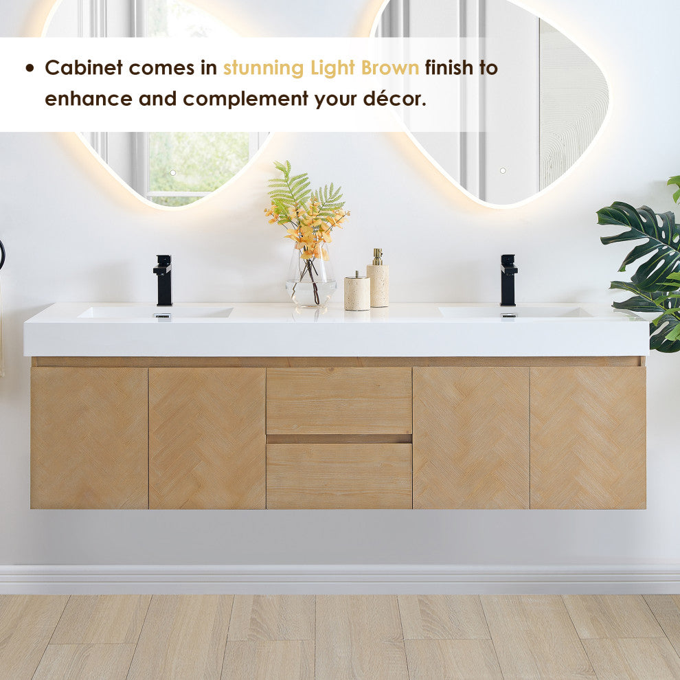 Siena Wall-mounted Single Bath Vanity, Light Brown, 72inch, With Mirror