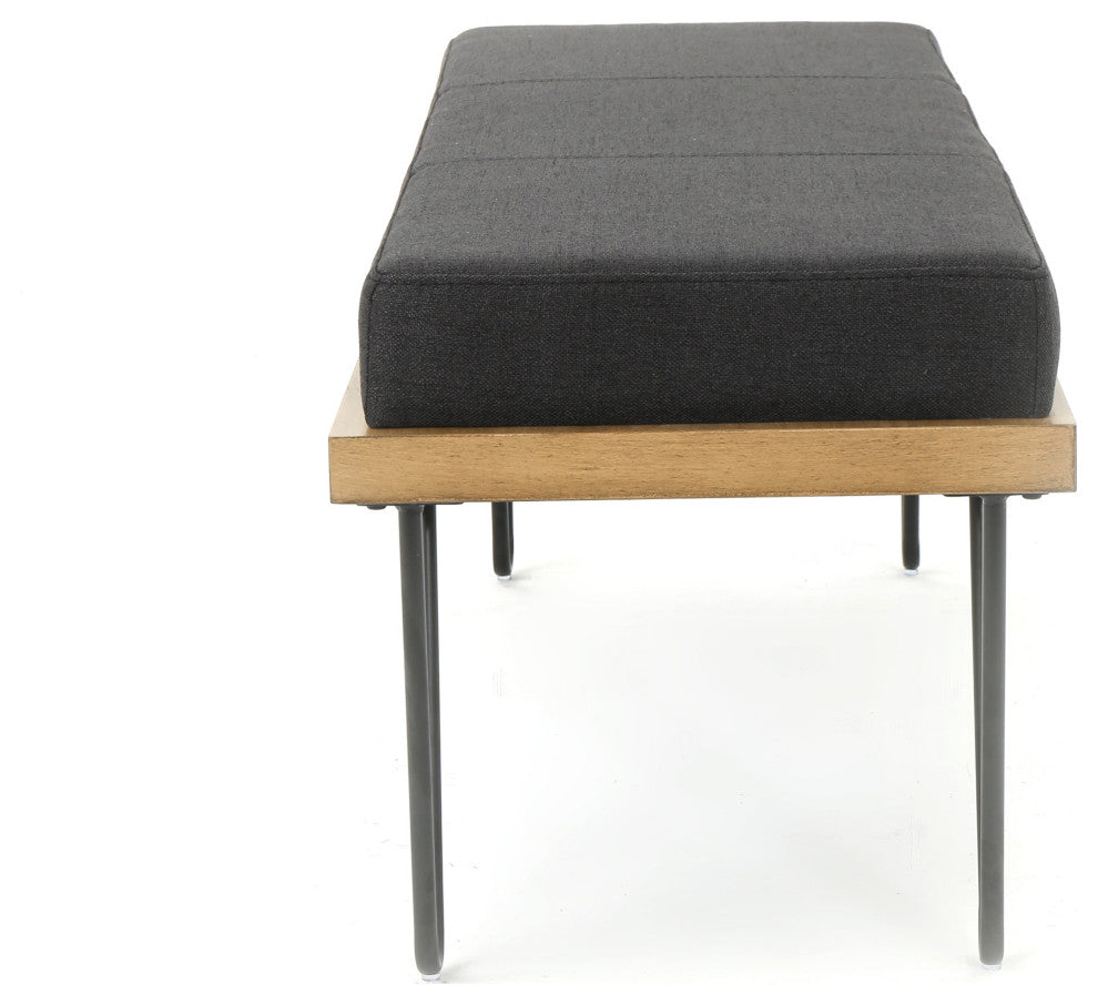 GDF Studio Elaina Industrial Modern Fabric Bench, Dark Charcoal
