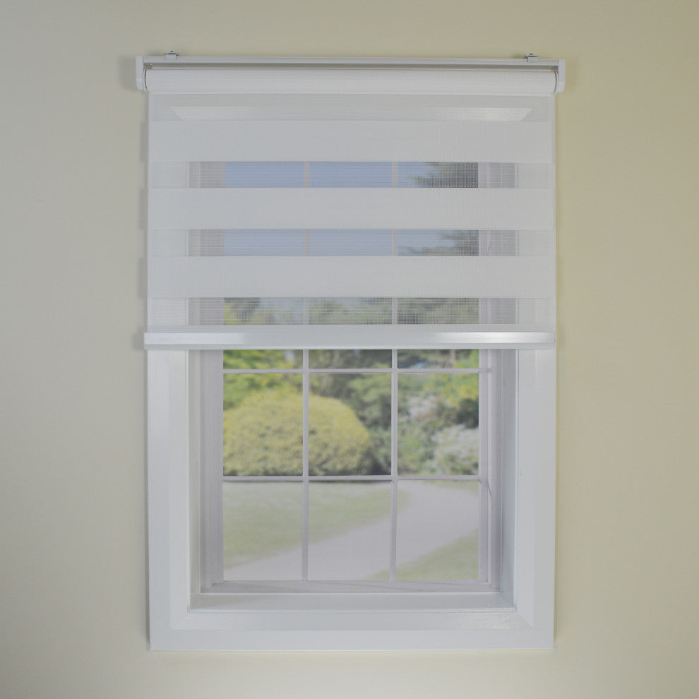 Versailles'' Cordless Zebra Slimline Privacy Shade, Eggshell, 27"x72"