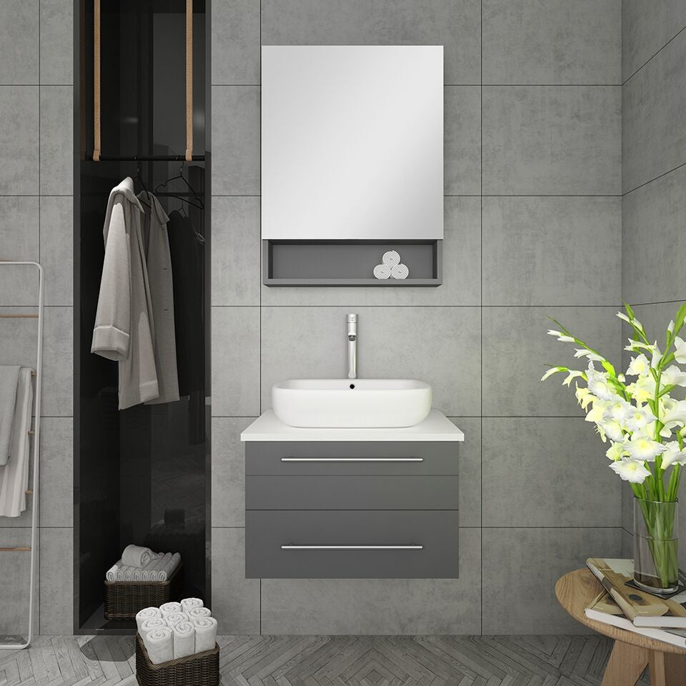 Fresca Lucera 24" Wall Hung Bathroom Vanity, Gray, Vessel Sink, Faucet, Fft1044c