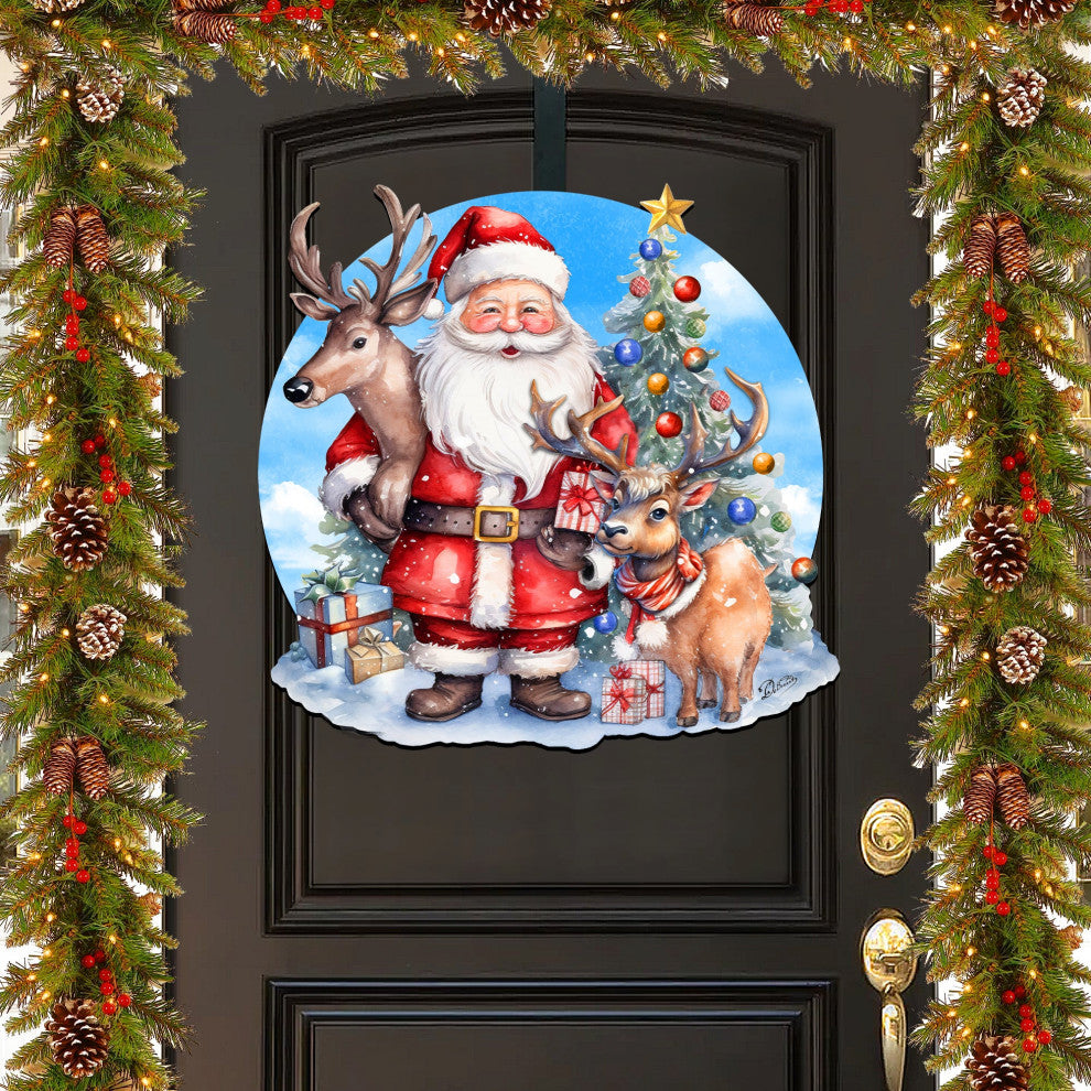 Santa With Reindeers Holiday Door Decor Christmas Decor