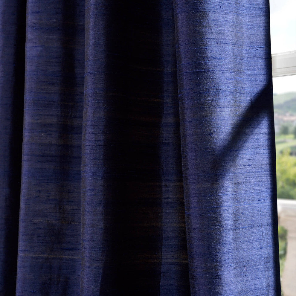 Navy Textured Dupioni Silk Fabric Sample, 4Wx4L