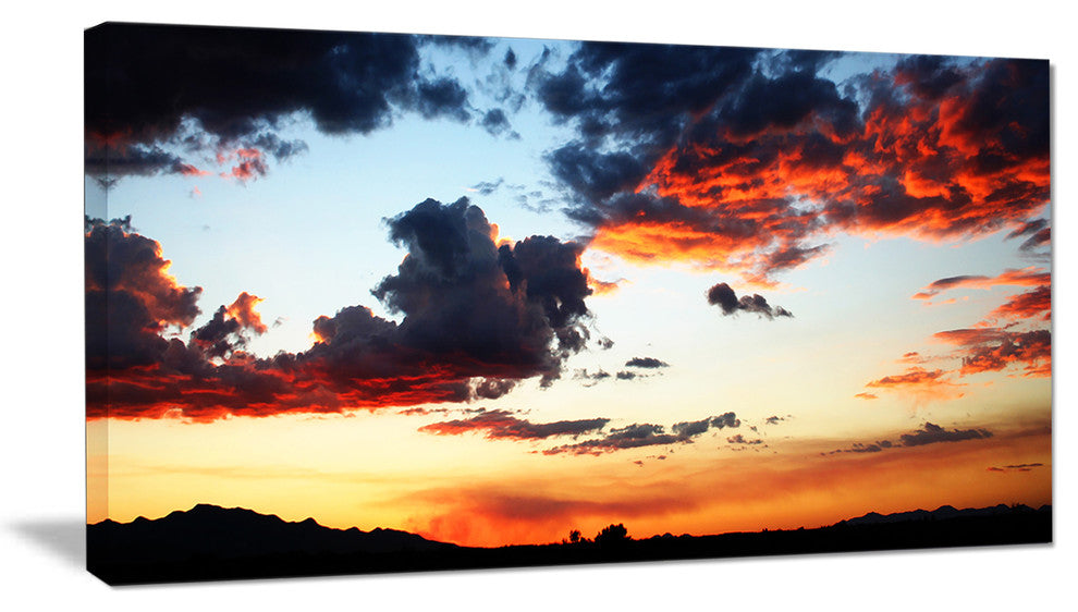 "Blazing Sky With Clouds Panorama" Extra Large Seascape Art Canvas, 32"x16"