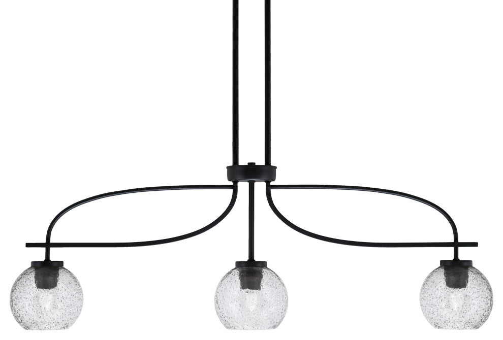 Cavella 3 Light Island Light, Matte Black Finish, 5.75" Smoke Bubble Glass