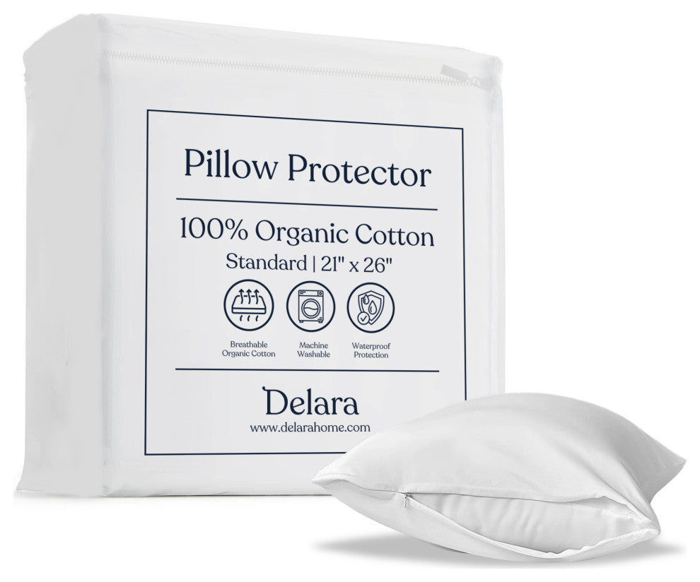 Delara Pillow Protector Set of 2, 300TC, Long Staple Organic Cotton, Standard, 21"x26"