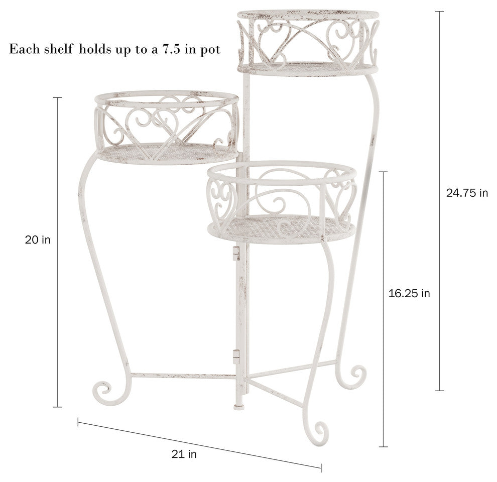 Pure Garden 3-Tier Indoor Outdoor Plant Stand, Antique White