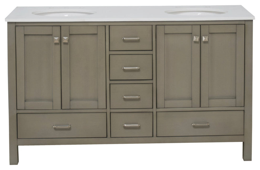 Horizon 60" Double Bathroom Vanity, Weathered Gray, Engineered White