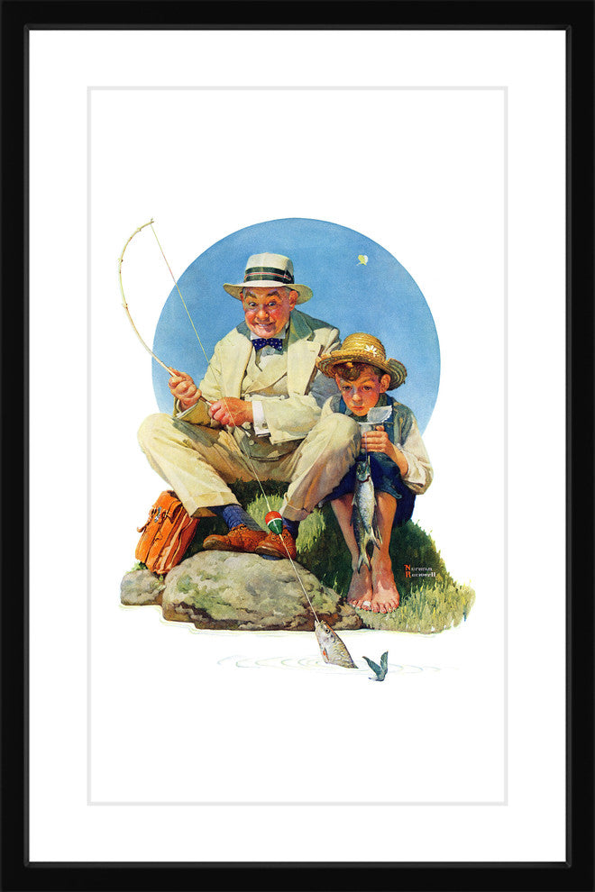 "Catching the Big One" Framed Art Print by Norman Rockwell