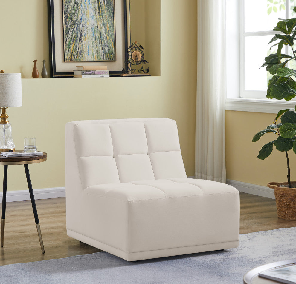 Relax Velvet Upholstered Armless Chair, Cream