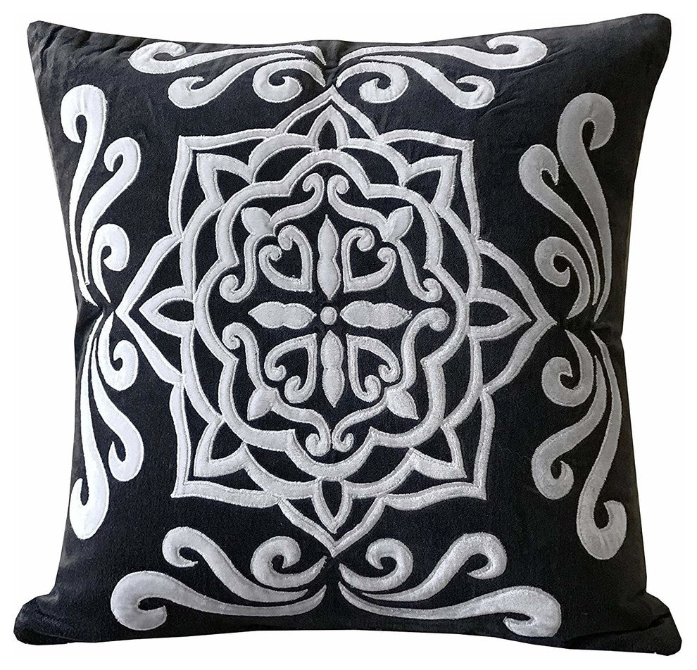 Sienna 18" Decorative Pillow Cushion Cover, Luxe Velvet in Dark Charcoal Gray