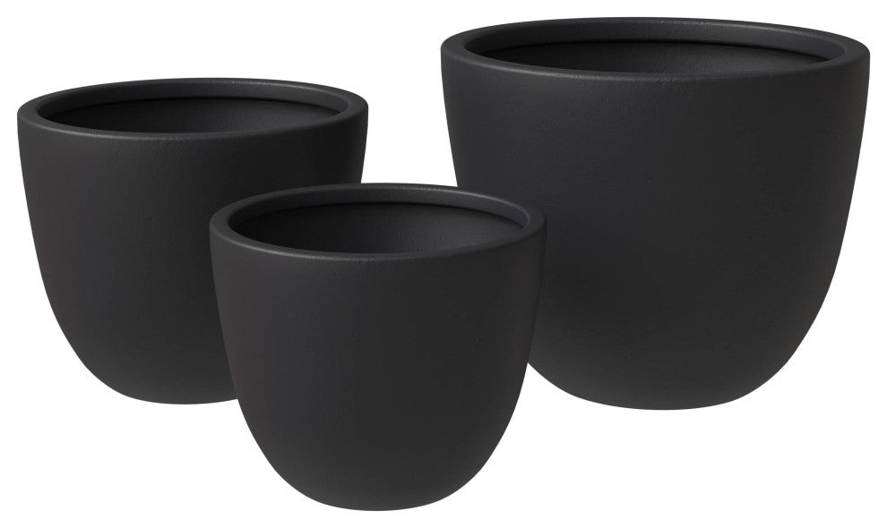 Dahlia 3-Piece Planter Set, Fiberstone and Clay, Black