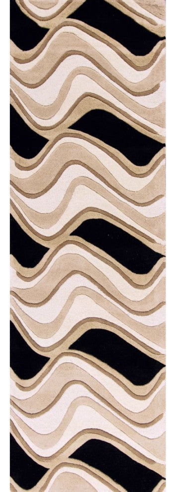 KAS Eternity 1071 Black/Beige Waves Area Rug, Runner