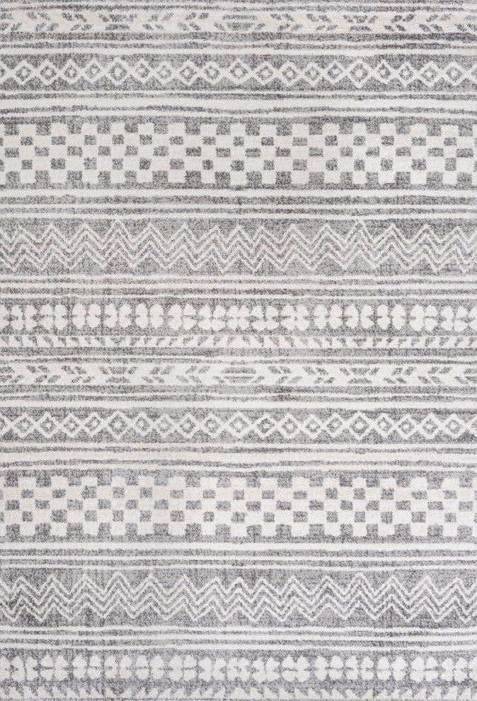 Imlil Tribal Geometric Stripe Light Gray/Cream Rug, 5 X 8