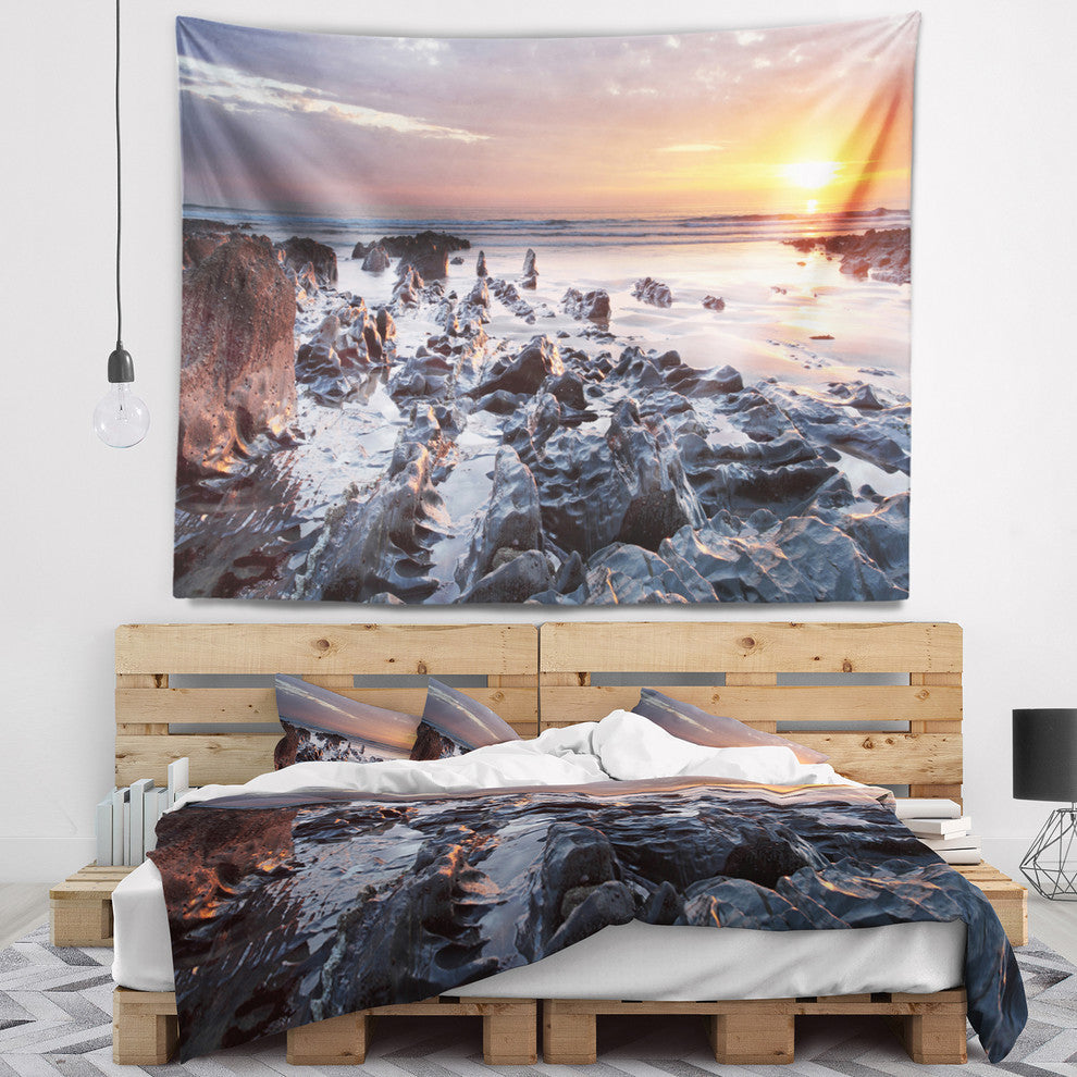 Sunset at Woolacombe Bay Devon UK Seashore Wall Tapestry, 60"x50"