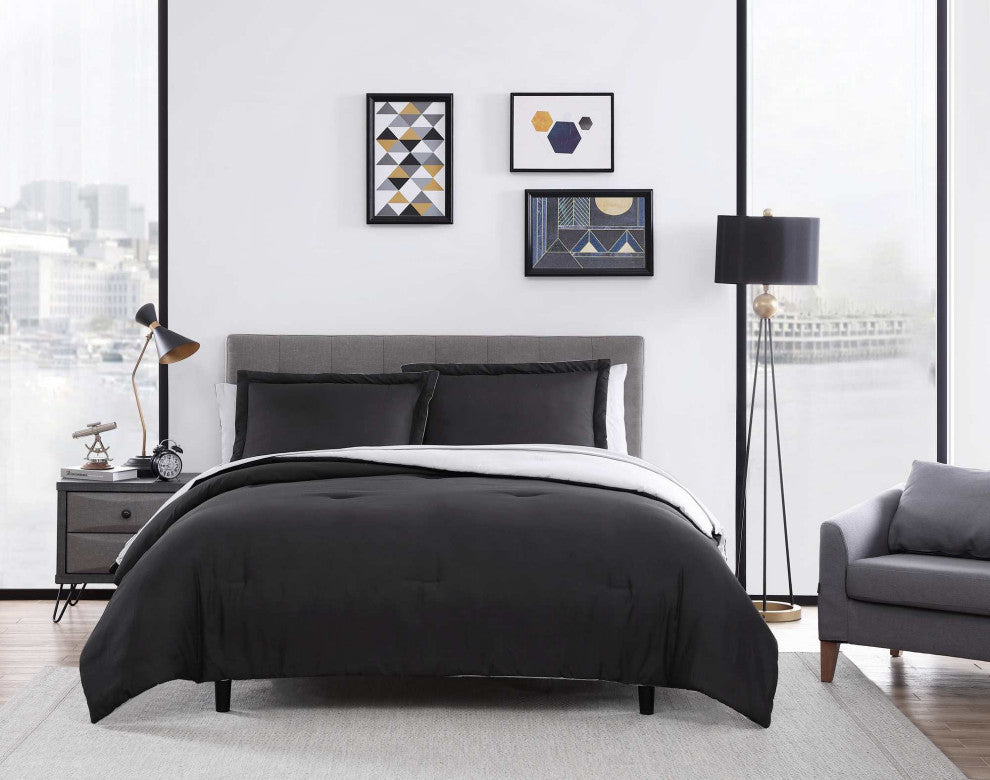 The Nesting Company Chestnut Reversible 7-Pc BIB Comforter Set-Queen-Black/Gray