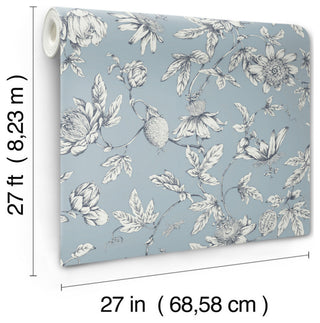 Passion Flower Toile Sky Blue Wallpaper