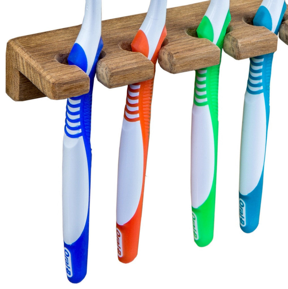 Traditional Solid Teak Wall Mount Toothbrush Holder
