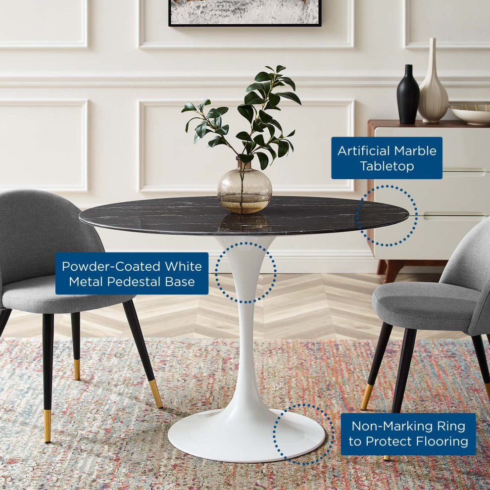 Lippa 42" Oval Artificial Marble Dining Table White Black -5169