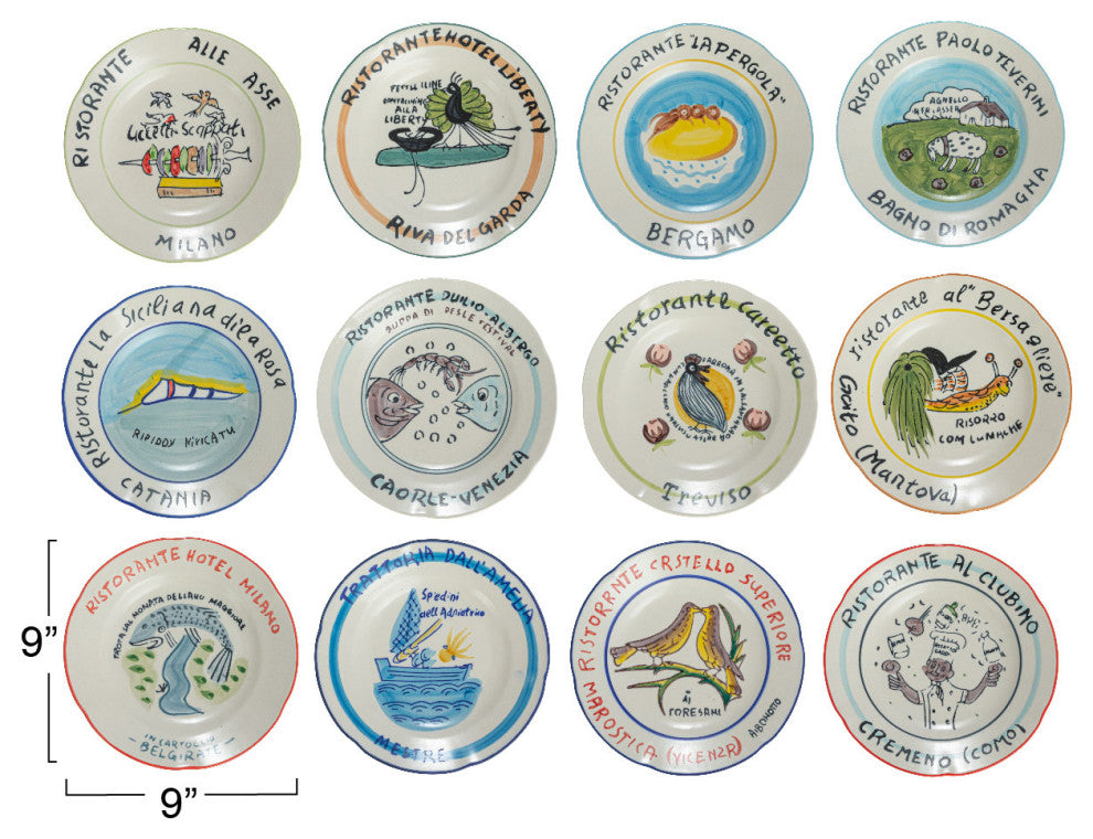 Stoneware Plate Set with Hotel Restaurant Image Styles, Multicolor, Set of 12