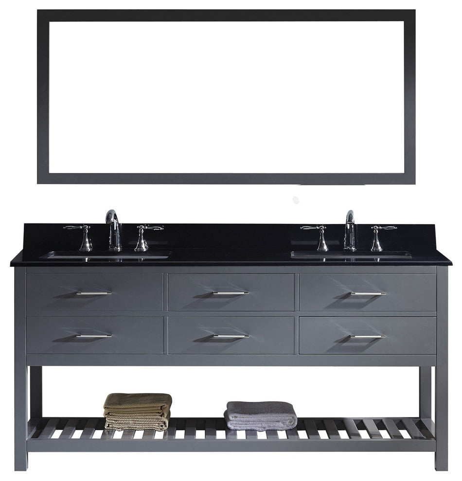 Virtu Caroline Estate 72" Double Bathroom Vanity, Gray With Faucet and Mirror