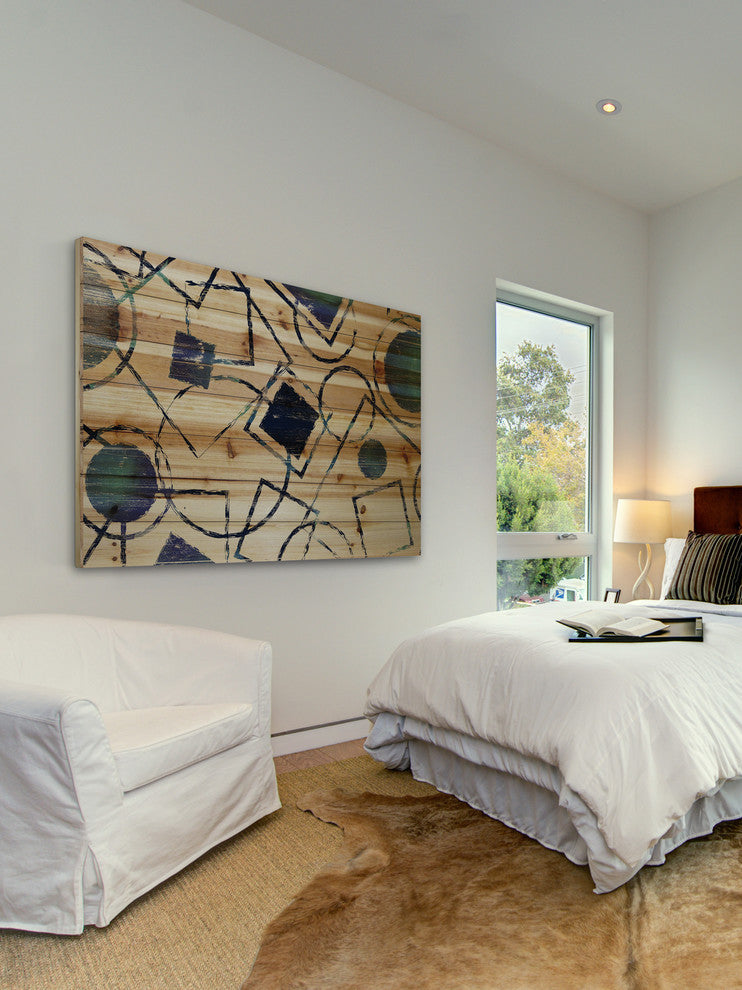 "Shape Party" Painting Print on Natural Pine Wood