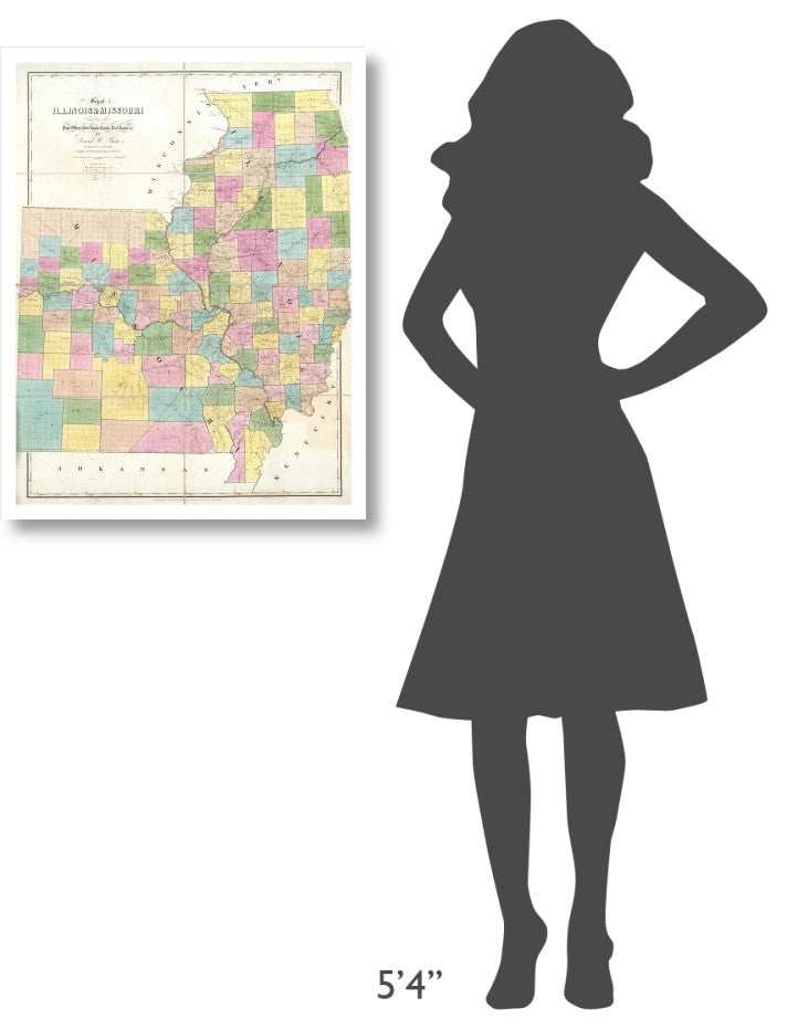 "Map of Illinois & Missouri, 1839" Digital Paper Print by David H. Burr, 25"x32"