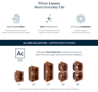 Santi 33" Drop-in Copper Double Bowl Kitchen Sink, 3-Hole