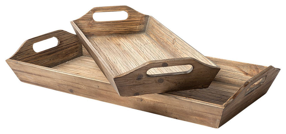 Tawny Brown Wood Trays, Set of 2