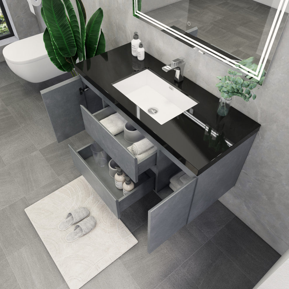Belli 48" Wall Mounted Single Bathroom Vanity Set, Cement Gray, Matt Black Top
