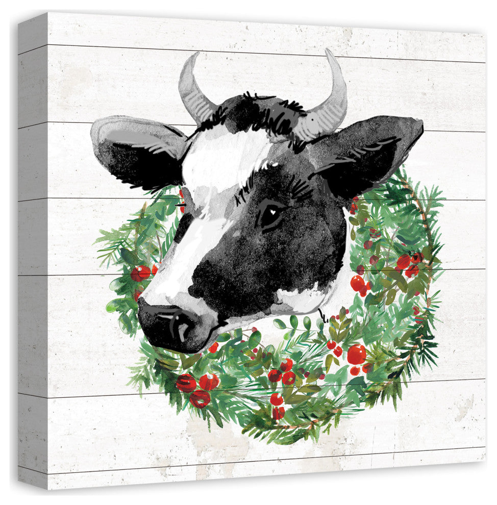 Christmas Cow 16x16 Canvas Wall Art